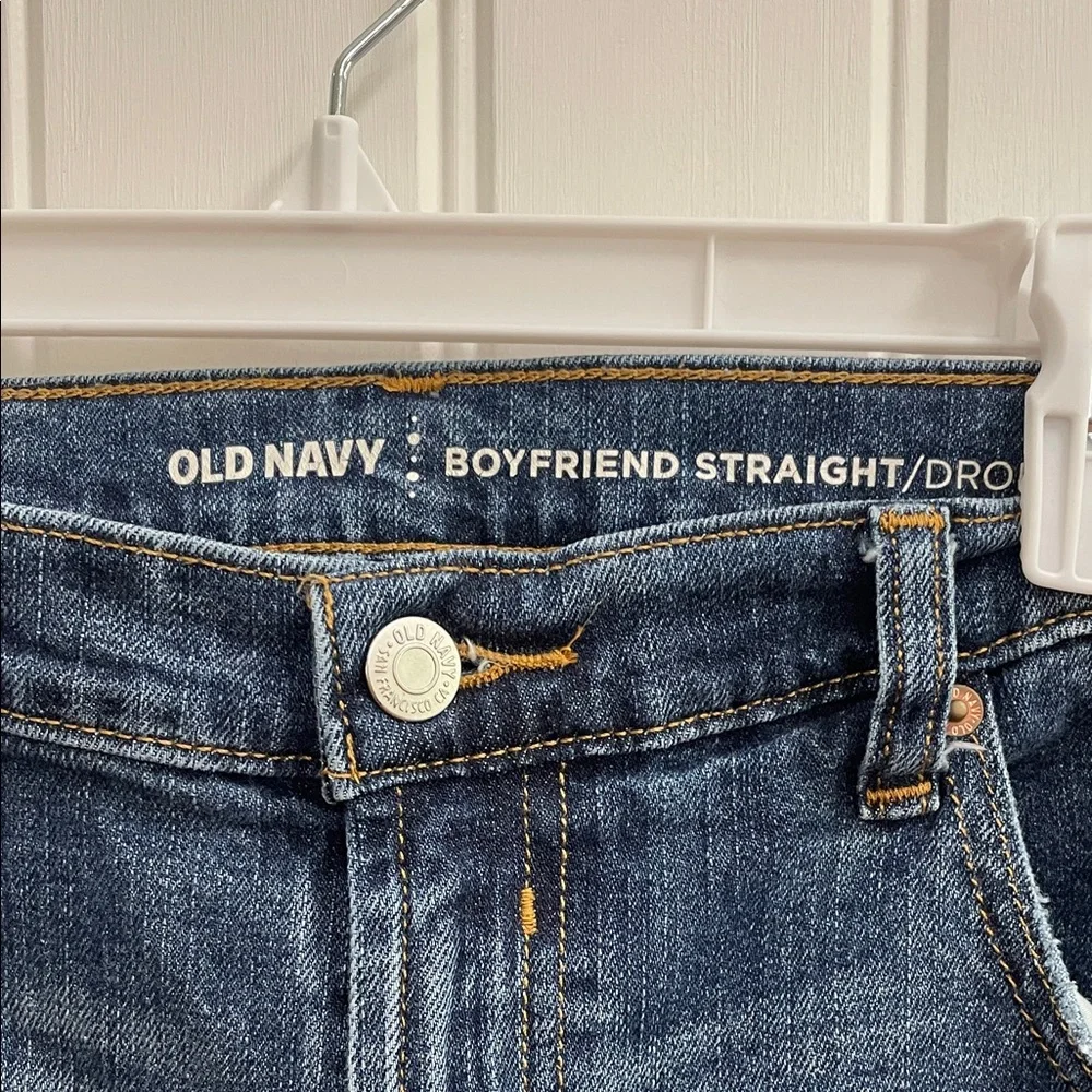 Old Navy Women's Dark Indigo Boyfriend Jeans with Distress